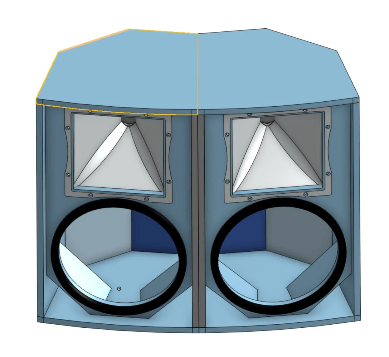 CAD preview showing a pair of the 12-inch plus 1.4-inch loudspeaker cabinets upright