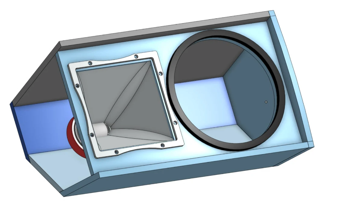 CAD design preview of the JAM Systems 12-inch plus 1.4-inch two-way cabinet