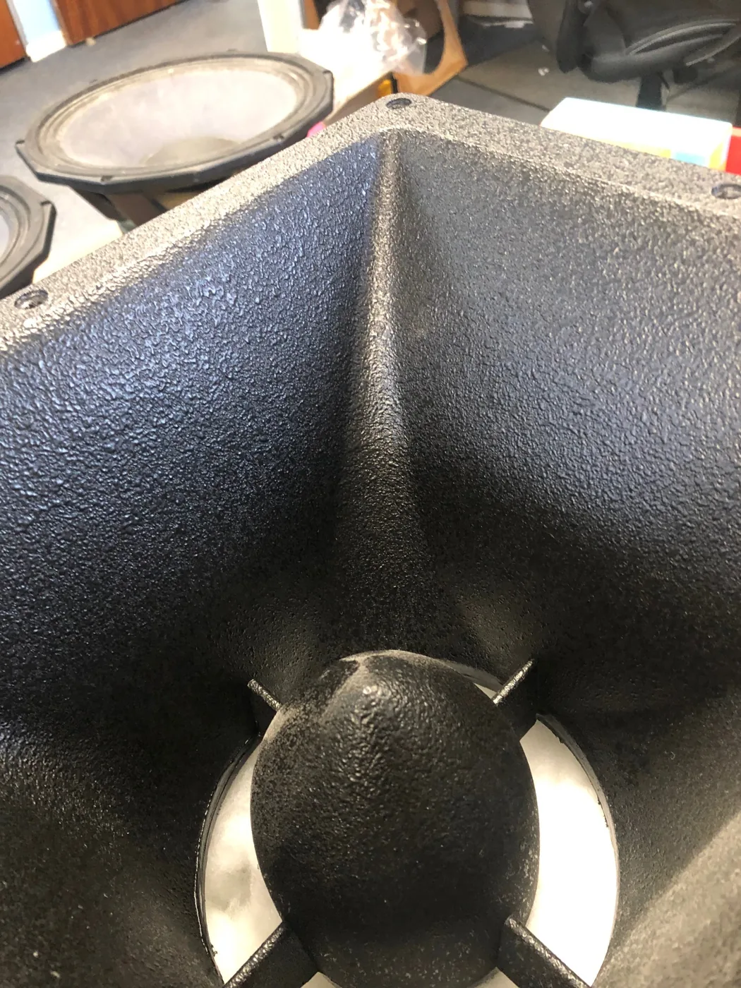 Close-up of the 8-inch horn in the custom MT1581 build