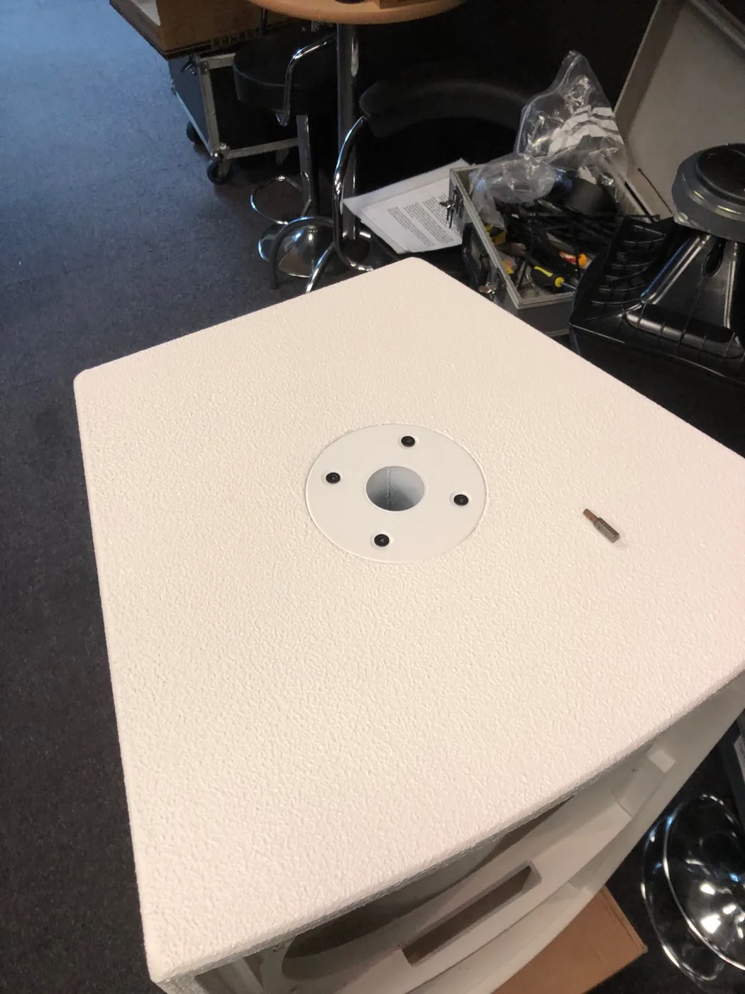 White cabinet finish and recessed pole socket