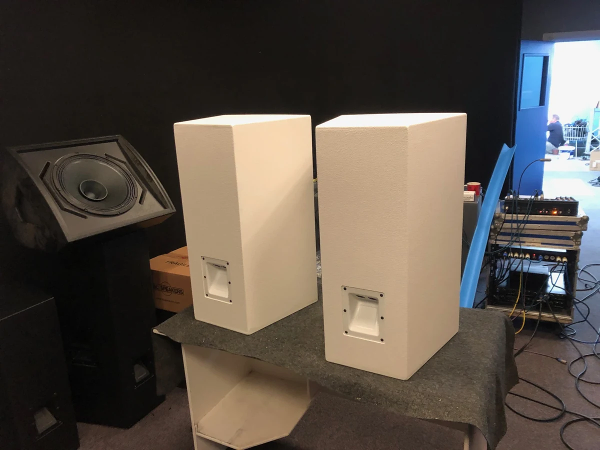 Rear view of the white MT1514 cabinets