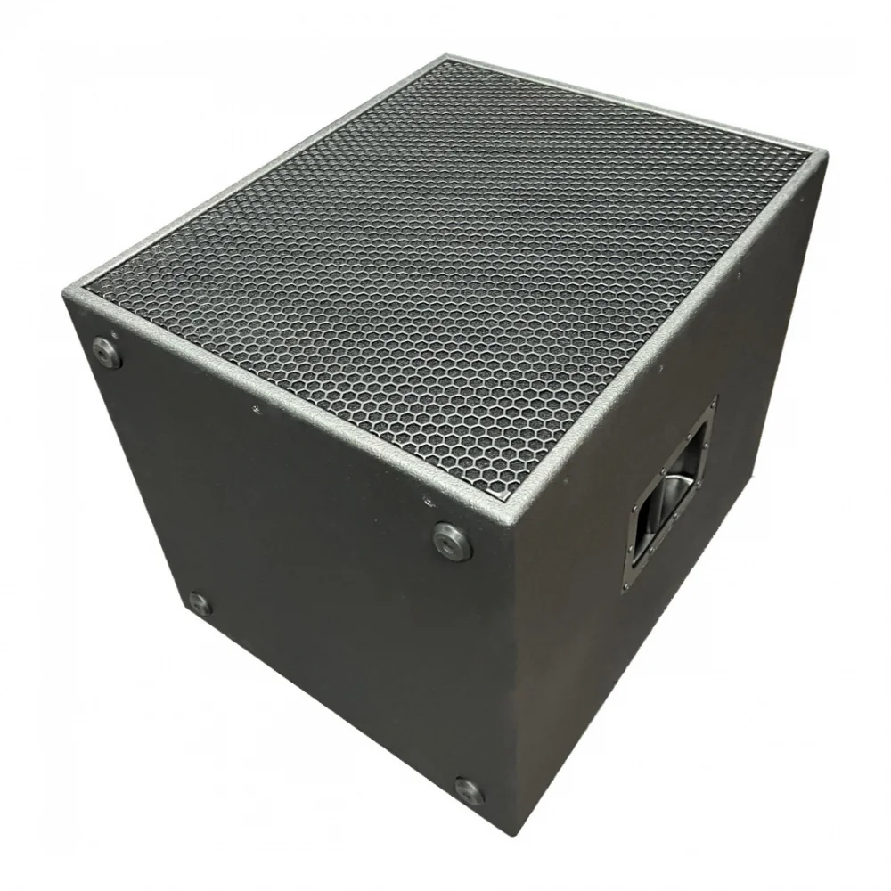SB118 cabinet showing its grille, recessed handle and feet